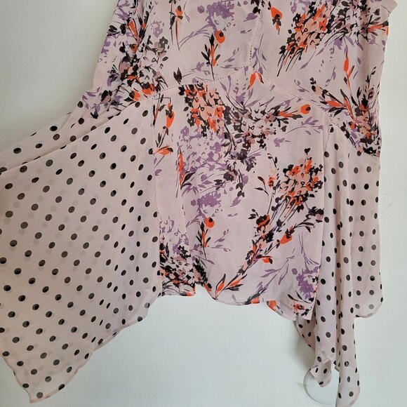 Anthropologie Vanessa Virginia Pink Floral Garden Pop Hankerchief Top Sz Medium - Picture 6 of 14